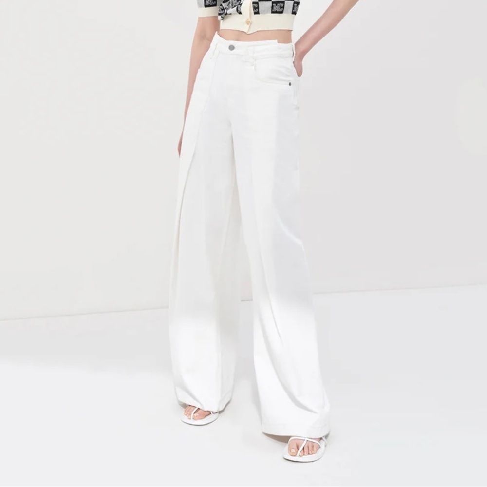 Mo&Co white Cotton Long Wide Leg Jeans size 26